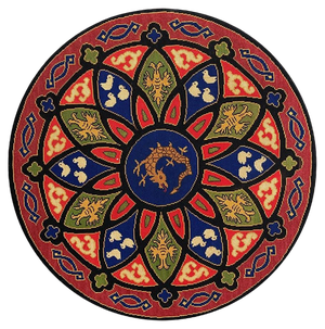 Antique French Needlepoint Round Tapestry, 1890s