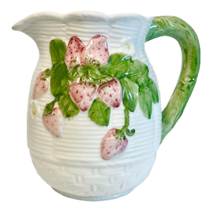 1980s Vintage Italian Hollywood Regency Arts & Crafts Strawberry Pitcher.