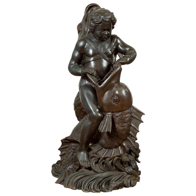 Mid 20th Century Greco-Roman Style Bronze Putto Riding a Dolphin Fountain For Sale - Image 13 of 13