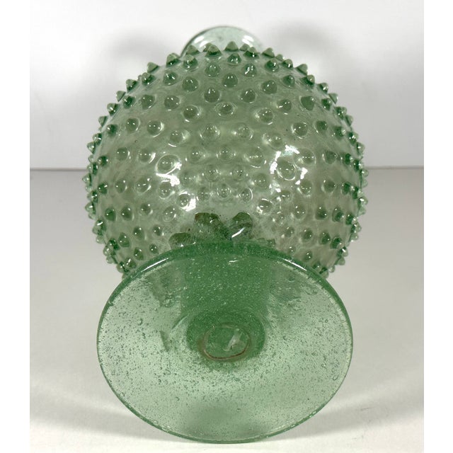 20th Century MCM Italian Empoli Green Knobbly Pedestal Vase With Uv Glow For Sale - Image 10 of 16