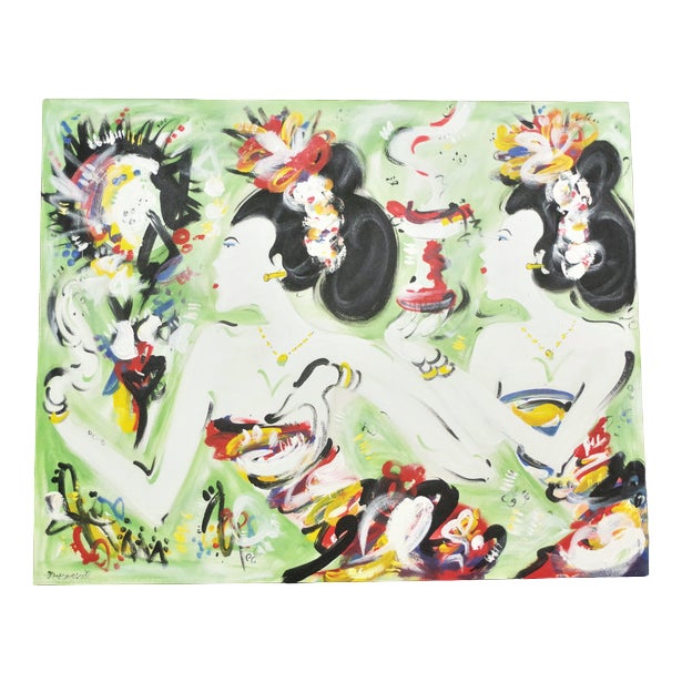 Japanese Geishas, 2010, Canvas Painting For Sale