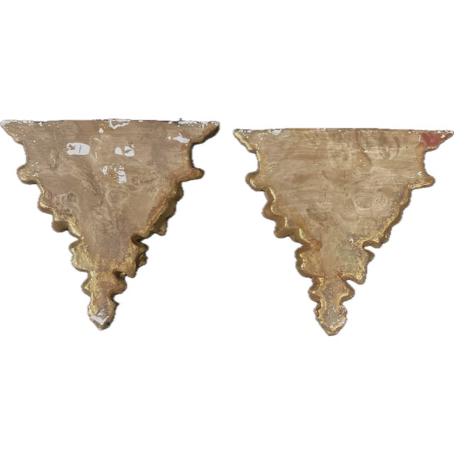 Wood Pair of Italian Gold Gilt Wall Brackets For Sale - Image 7 of 8