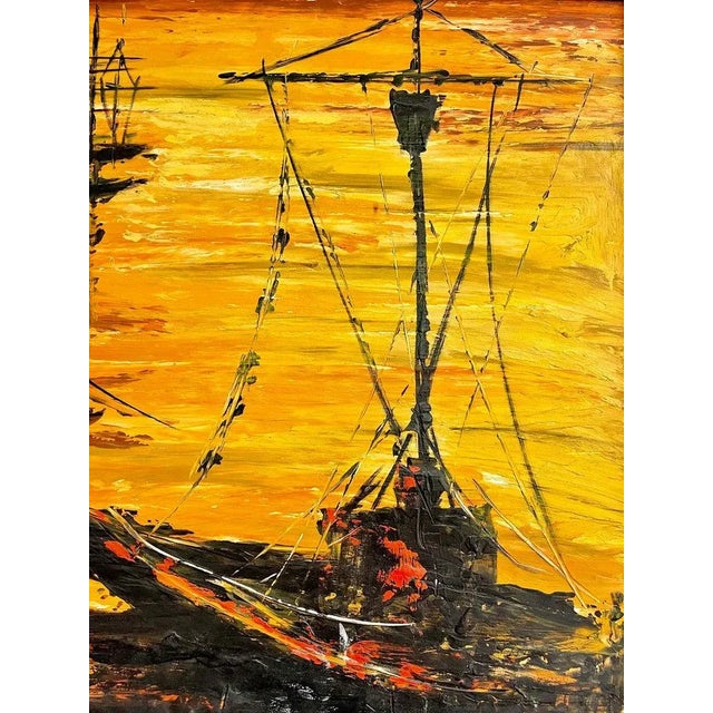 1940s Nautical Oil Painting of Fishing Boats, Framed For Sale - Image 4 of 13