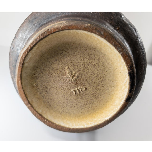 Mid-Century Modern Brown Glazed Pottery Vase, Signed For Sale - Image 10 of 10