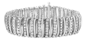 .925 Sterling Silver 8 1/2 Cttw Diamond 7 Row Chevron "S" Curved Link Tennis Bracelet - 7.25"