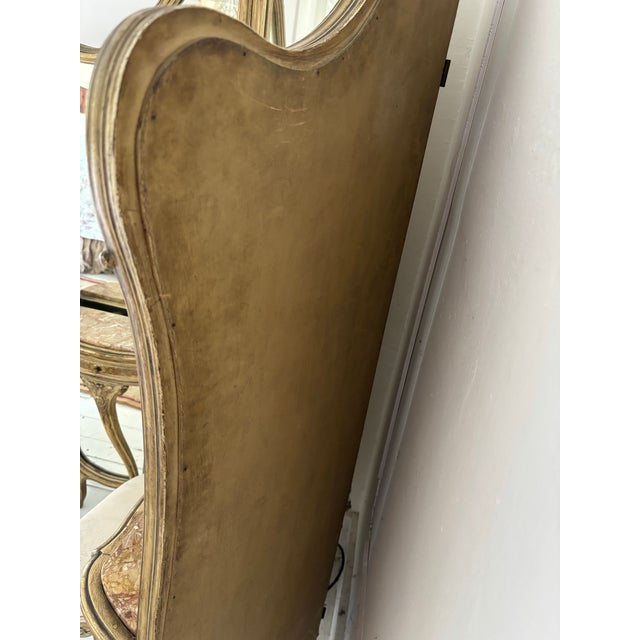 French Louis XV Style Giltwood Triptych Dressing Mirror Vanity With Marble Consoles and Matching Stool For Sale In Philadelphia - Image 6 of 12