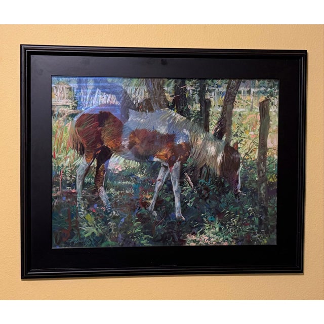 Figurative The Fence Inspector by Jeff Slemons | Soft Pastel on Sanded Paper Horse grazing near a fence. For Sale - Image 3 of 3