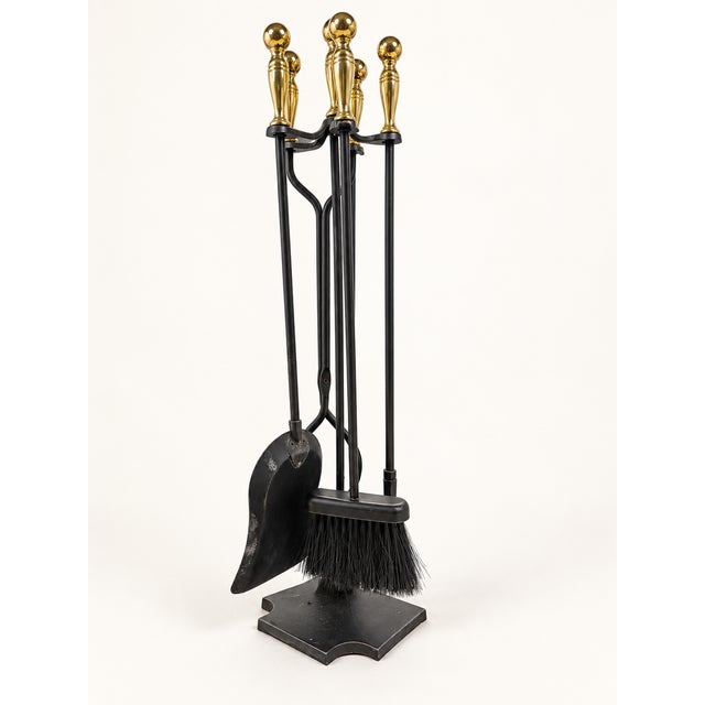 Vintage Cast Iron and Brass Fireplace Tools, 1960s, Set of 6 For Sale - Image 4 of 8