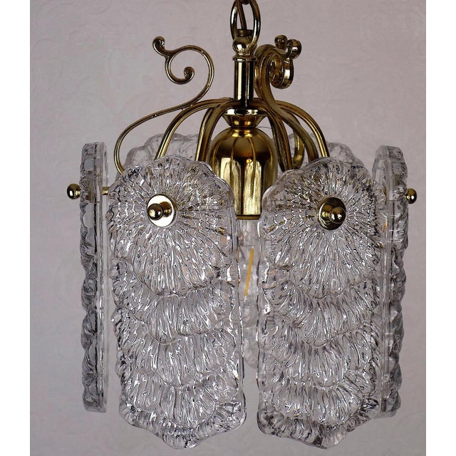 Metal Antique Brass Metal Frosted Glass Single-Light Chandelier, 1990s For Sale - Image 7 of 8