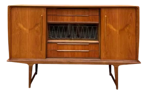 Danish Highboard with Display Cabinet in Teak