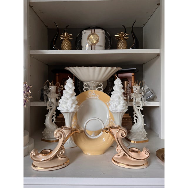 Light Pink LastCHANCE!1930's Abingdon Pottery Hollywood Regency Style Candle Holders - A Pair For Sale - Image 8 of 12