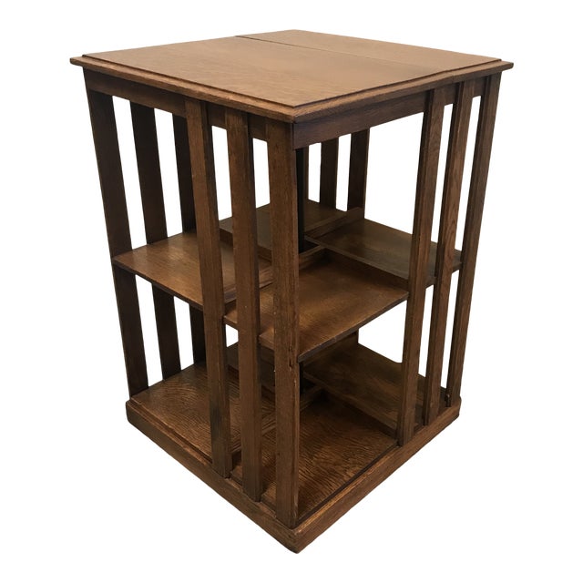 1940s Vintage Mission Style Oak Revolving Bookcase Chairish