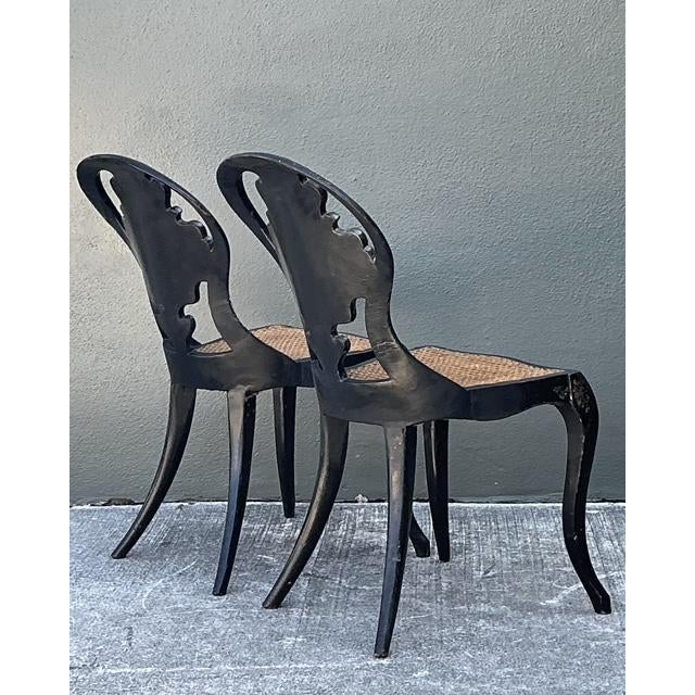 Paint Vintage Papier Mache Cane Chairs - A Pair For Sale - Image 7 of 11