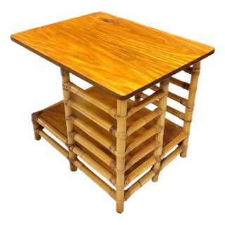 1950s Restored "Jacob's Ladder" Asymmetric Rattan Side Table For Sale