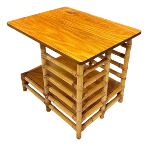 1950s Restored "Jacob's Ladder" Asymmetric Rattan Side Table