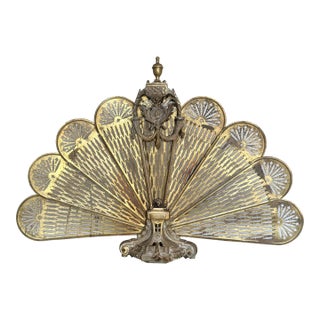 Vintage 1920s Victorian-Style Brass Peacock Cameo Folding Fireplace Fan Screen For Sale