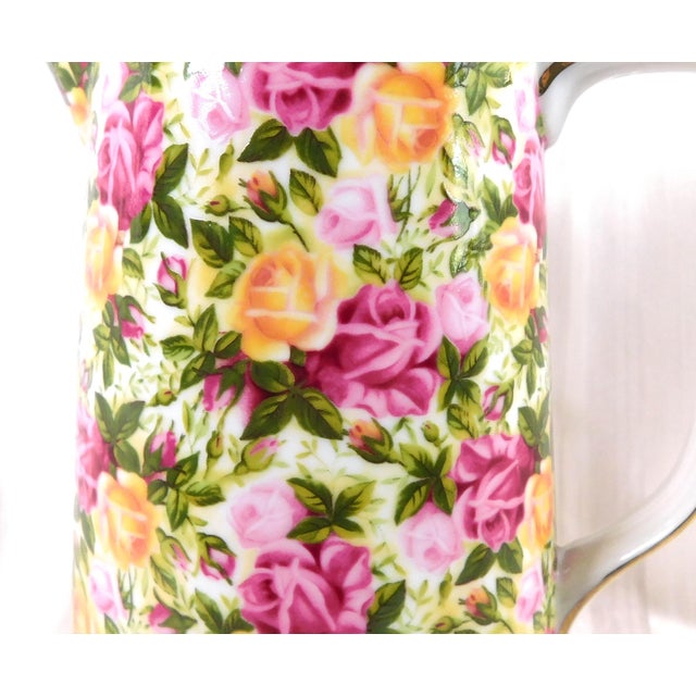 Contemporary 1950s Pink and Yellow Floral Pitcher For Sale - Image 3 of 4
