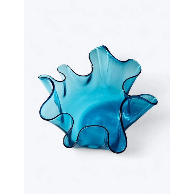 Fazzoletto Vase in Blue Murano Glass from Venini, Italy For Sale - Image 3 of 6