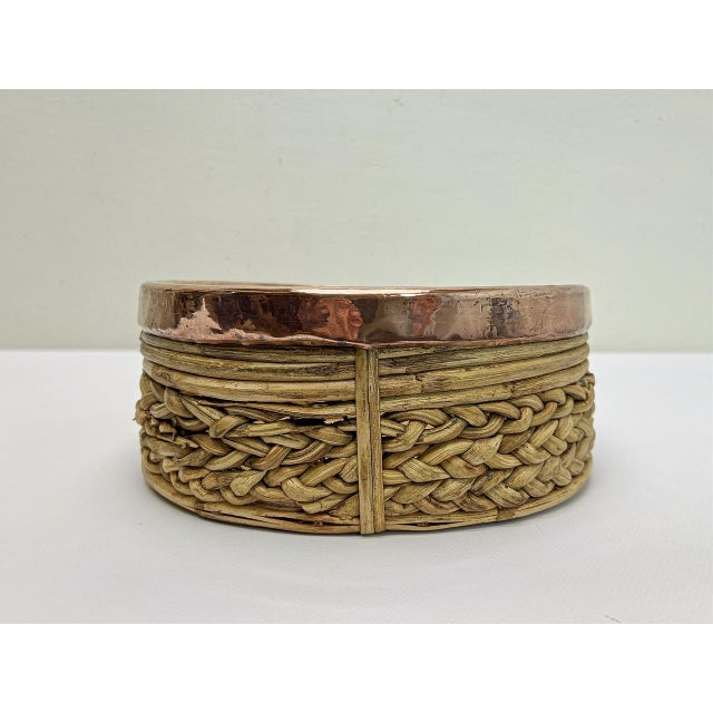 Oval Rattan Bamboo Bowl with Brass Edge, 1970s For Sale - Image 6 of 12