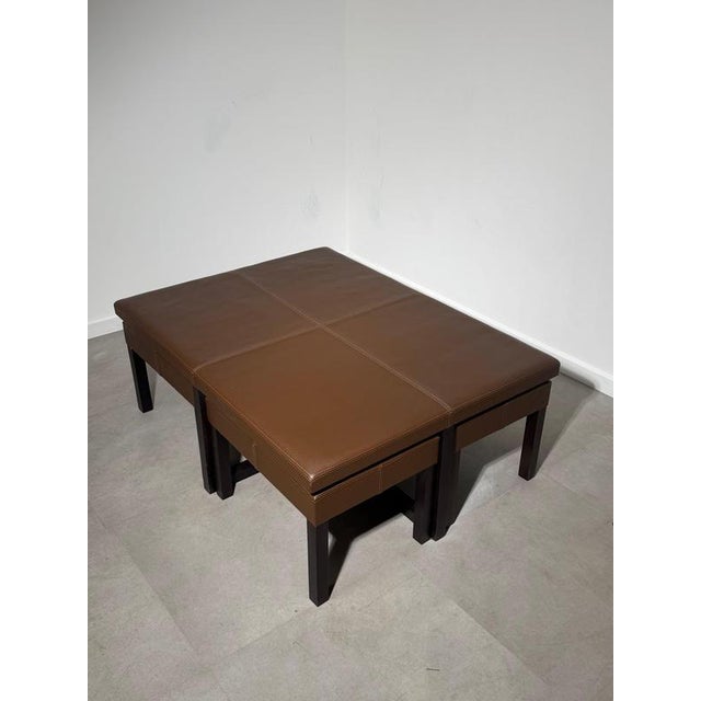 Contemporary Leather Coffee Table with Nesting Stools, Set of 5 For Sale - Image 3 of 6