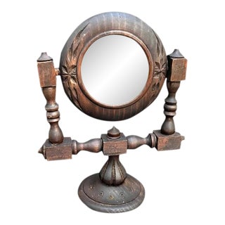 Carved Wood Swiveling Table Mirror For Sale