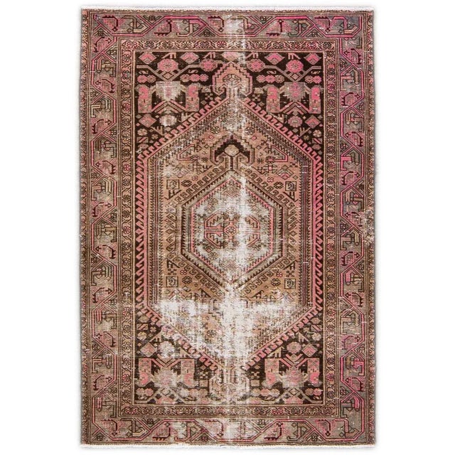 1960s Vintage Distressed Handmade Geometric Peach Wool Rug For Sale - Image 9 of 9