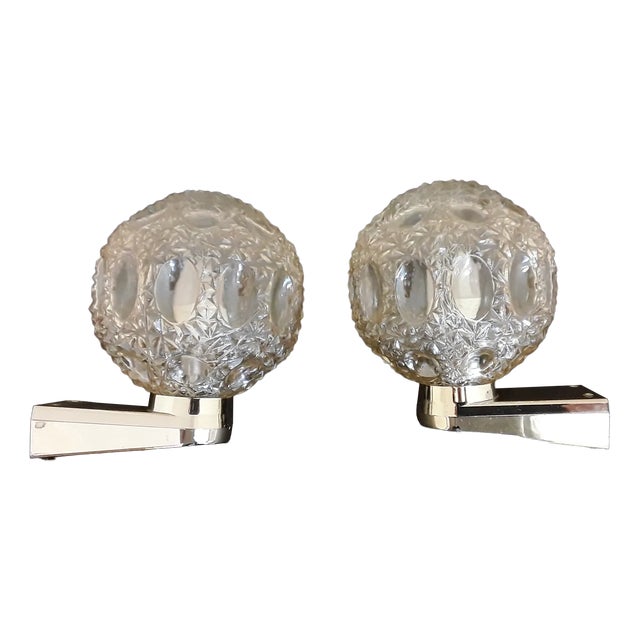 Vintage Wall Lights with Golden Plastic Mounting, 1970s, Set of 2 For Sale