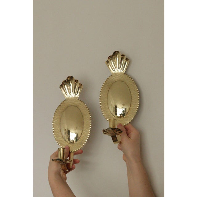 Metal Mid-Century Swedish Hammered Brass Sconces by Sonja Nashult, 1957, Set of 2 For Sale - Image 7 of 16