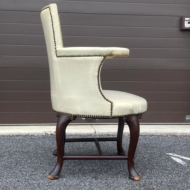 Early 20th Century Antique Mahogany & Nailhead Ivory Leather Armchair For Sale - Image 5 of 13