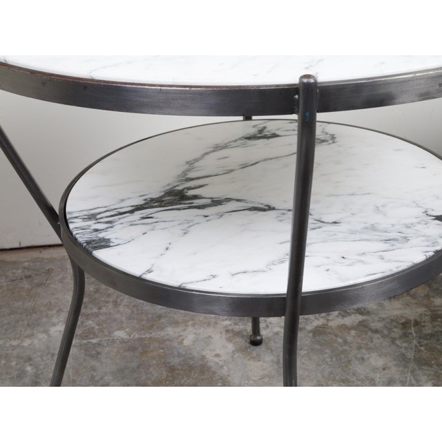 Mid-Century Modern Pair of Italian Midcentury Steel Side Tables with Marble Tops and Shelves For Sale - Image 3 of 11