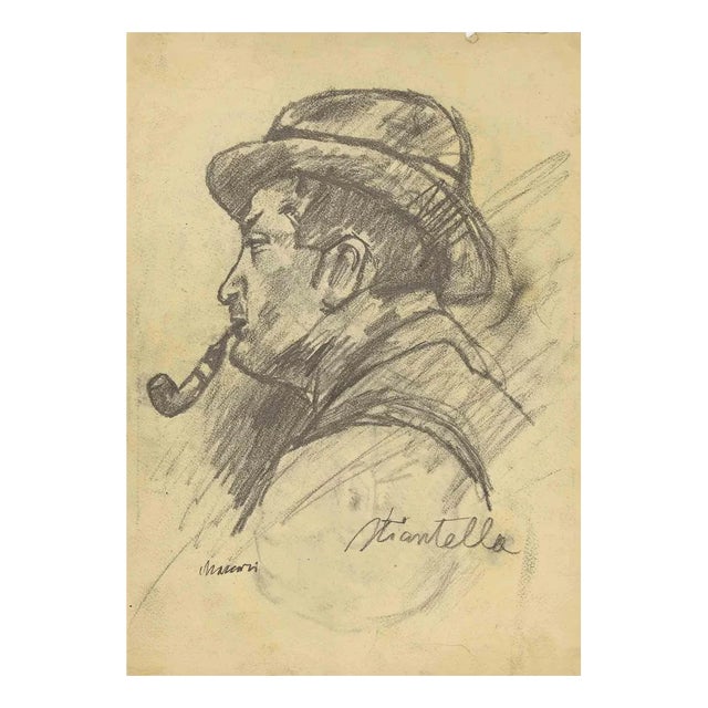Mino Maccari, Portrait, Original Pencil, Mid-20th Century For Sale