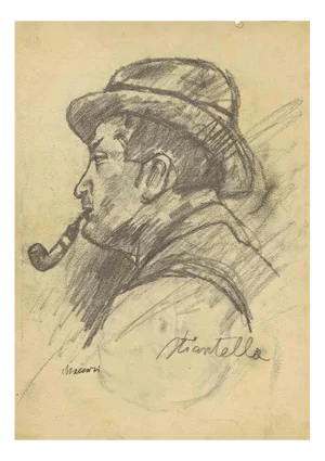 Mino Maccari, Portrait, Original Pencil, Mid-20th Century