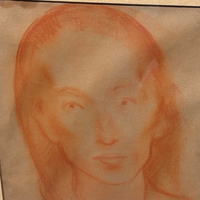 Felice Carena, Face of a Girl, 1952, Red Chalk Drawing For Sale - Image 4 of 11