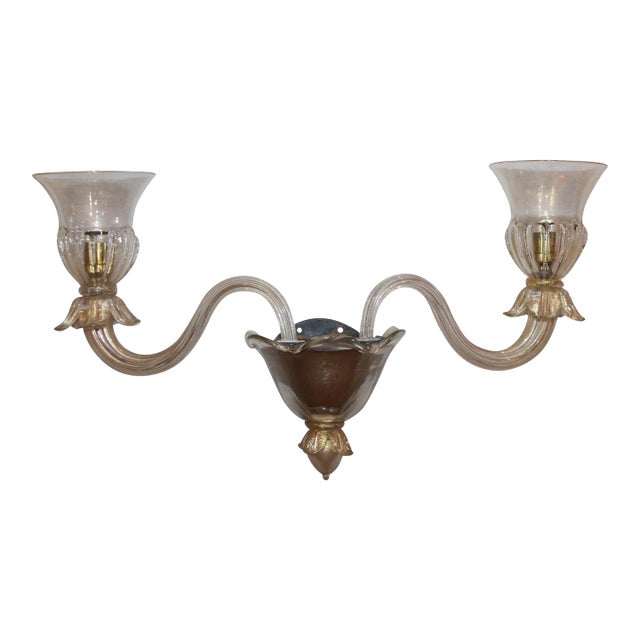 1970's Mid Century Murano Barovier & Toso Gold Dust Wall Sconce For Sale