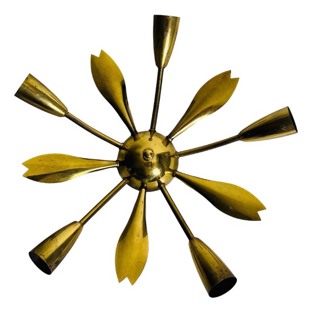 Italian Midcentury Brass 5-Arm Sputnik Chandelier, 1950s For Sale