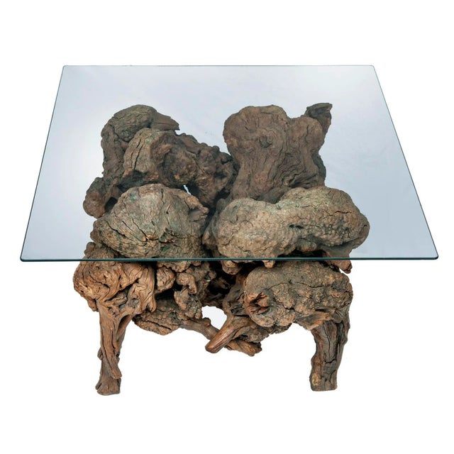 1970s 1970s Mid-Century Modern Burl Wood Side Table With Glass Top For Sale - Image 5 of 6