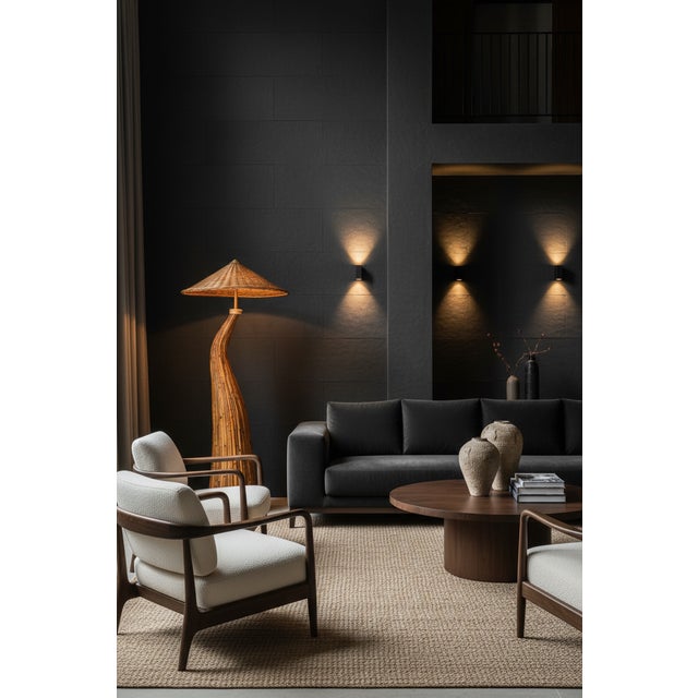 Mid-Century Modern Mid Century Modern Sculptural Shroom Floor Lamp | Handcrafted Mushroom Rattan Statement Lighting For Sale - Image 3 of 4