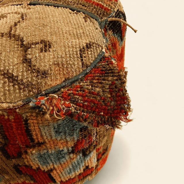 Late 19th Century Late 19th Century Antique Oriental Carpet Footstool on Porcelain Casters For Sale - Image 5 of 9