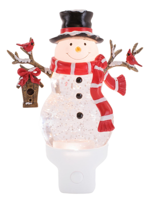 Snowman and Cardinals Snow Globe Night Light 7"H