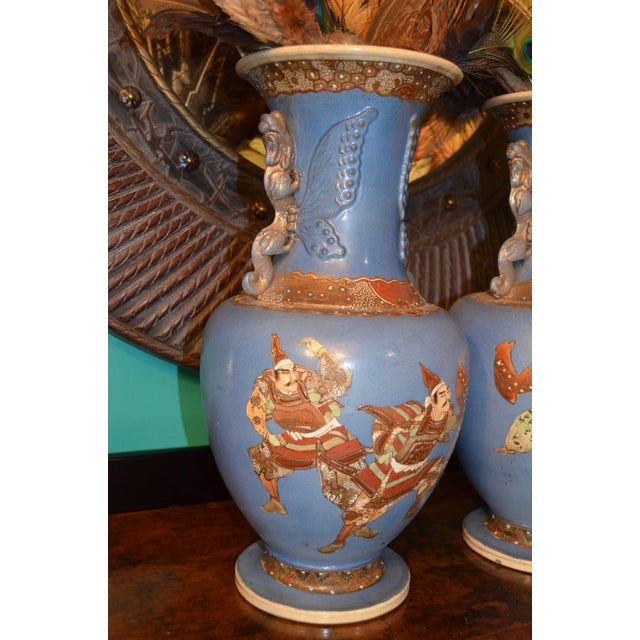 Antique Japanese Blue Satsuma Samurai Vases a Pair Chairish