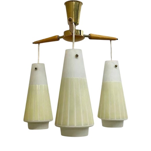 Mid-Century Modern Ceiling Lamp in Beech and Frosted Glass For Sale
