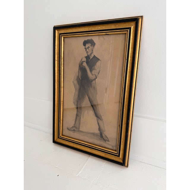 Early 20th Century Early 20th Century Charcoal and Watercolor Painting of Working Man, Clare Shenehon Boyd (1895–1986) For Sale - Image 5 of 5