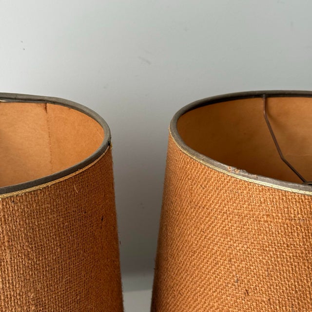 1960s Burlap Barrel Lampshades - a Pair For Sale - Image 4 of 9