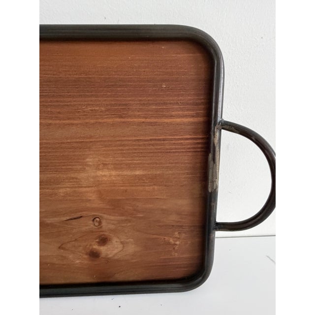 Brown Vintage Handmade Wood Serving Trays With Hand-Forged Metal Frames – Set of 2 For Sale - Image 8 of 13