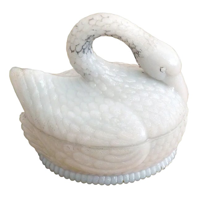 Cygne Butter Box in White Opalin Glass by Vallérysthal, 1890s For Sale
