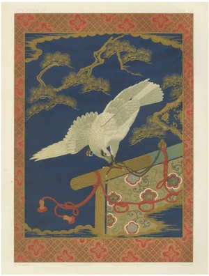 White Hawk on Pine, 1880s, Lithograph