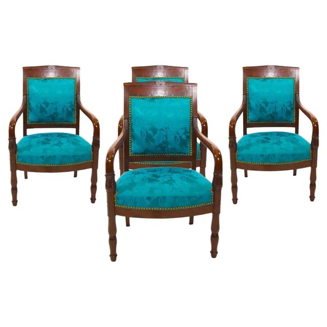 19th Century Mahogany Wood Framed / Upholstered Armchair Set For Sale - Image 12 of 13