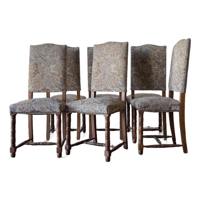 Late 19th Century Set of Six Floral Tapestry Dining Chairs With Turned Legs For Sale