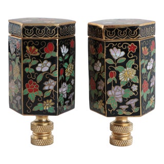 Chinese Floral Cloisonné Lamp Finials - a Pair For Sale