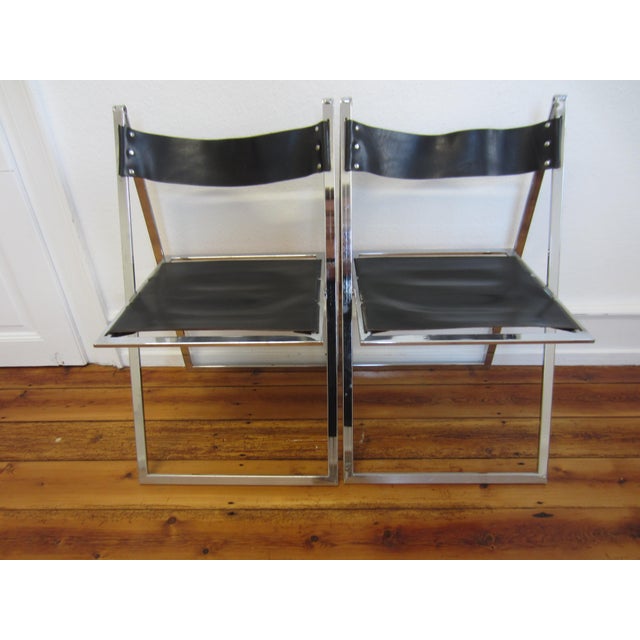 Stylish side tables for the large table, space-saving and foldable: Pair of high-quality chairs in an industrial Italian...
